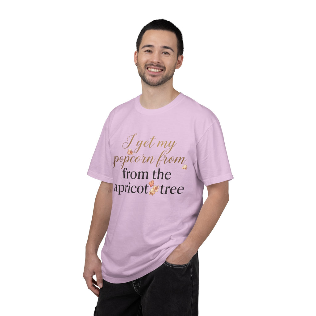 T-Shirt — “I Get My Popcorn From The Apricot Tree” Script Graphic Tee | Hymns | LDS |