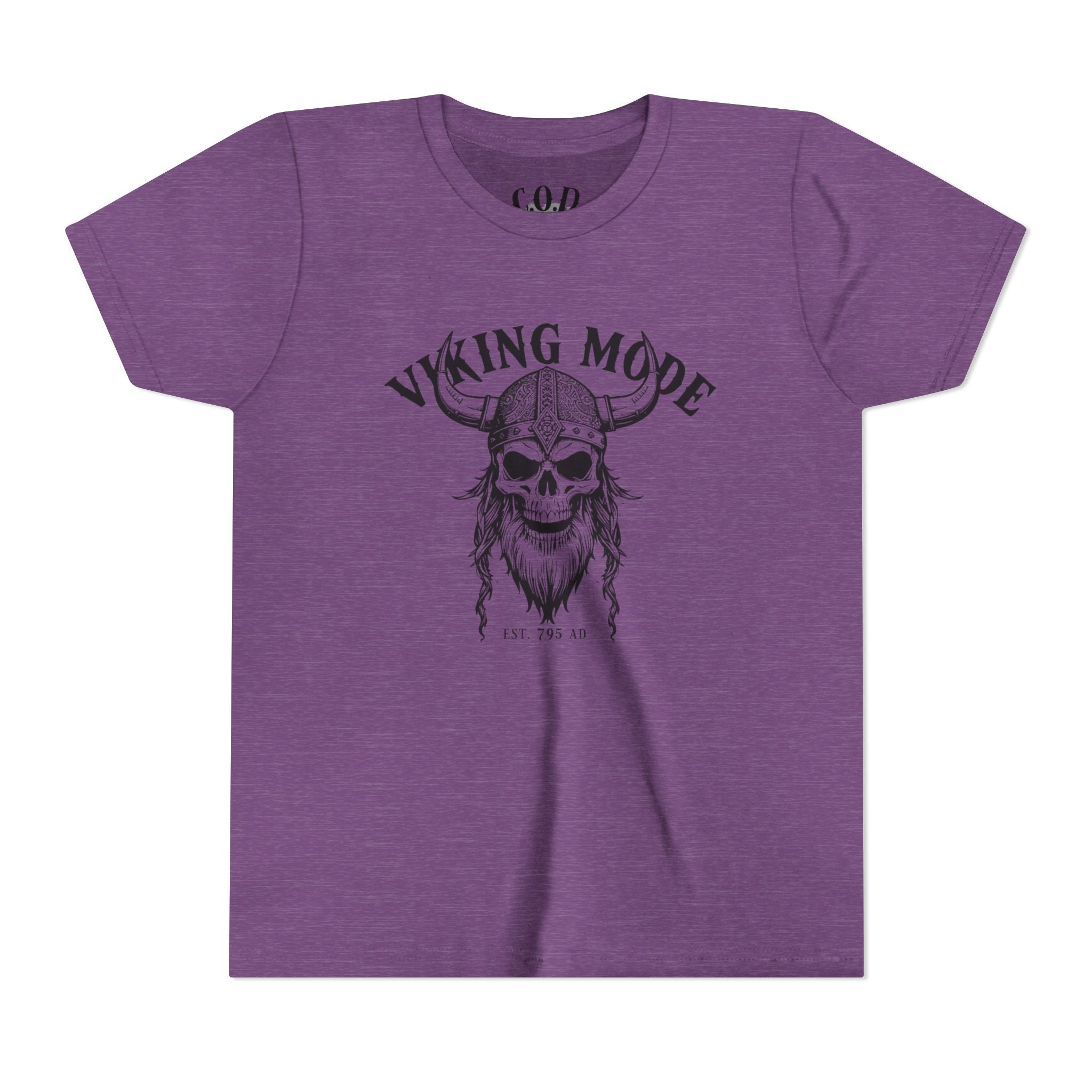 Viking Mode Youth T‑Shirt — Skull Horned Helmet Graphic Tee for Kids