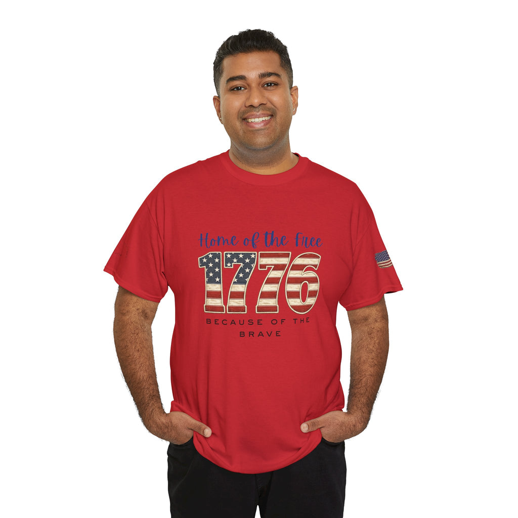 1776 American Flag Tee — "Home of the Free, Because of the Brave" Patriotic T-Shirt