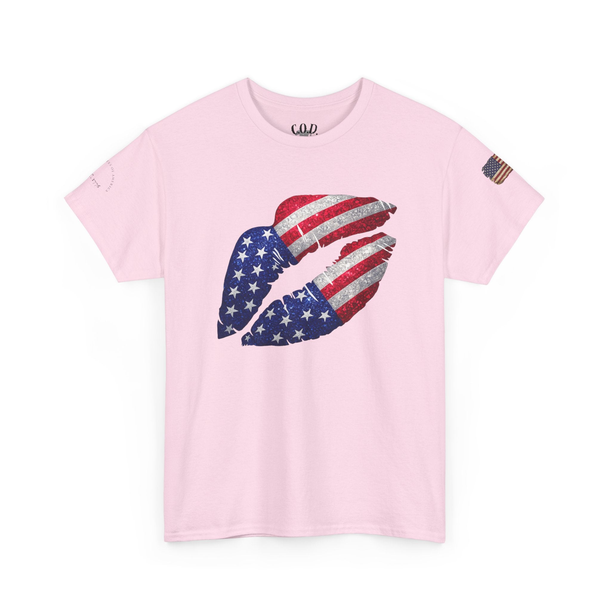 American Flag Kiss T‑Shirt – Patriotic USA Lip Print Tee for 4th of July