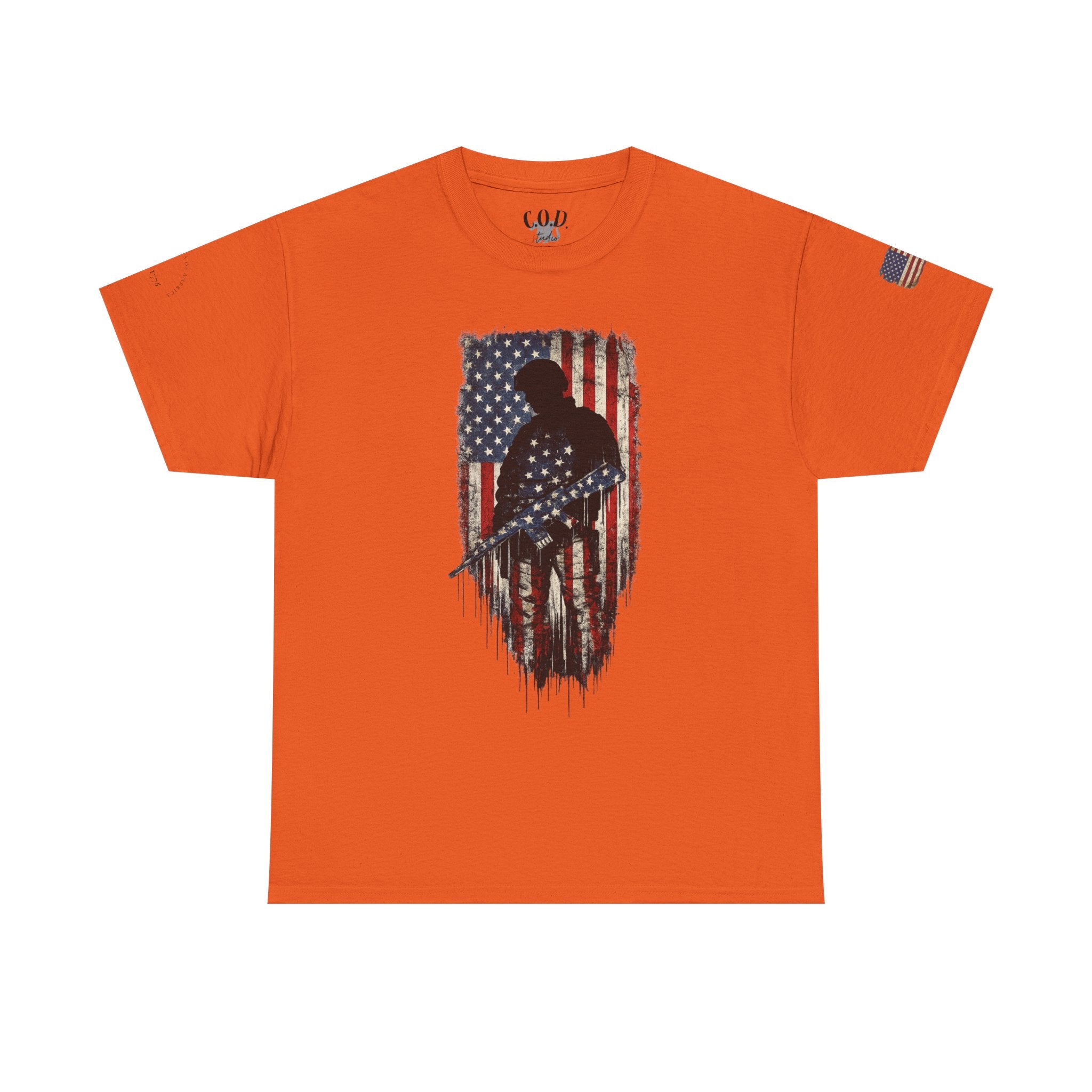 Patriotic Soldier Silhouette Tee — American Flag Military Veteran T-Shirt