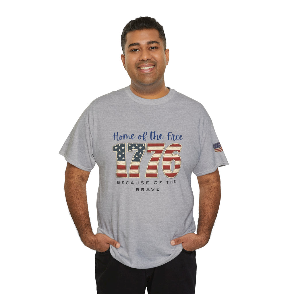 1776 American Flag Tee — "Home of the Free, Because of the Brave" Patriotic T-Shirt