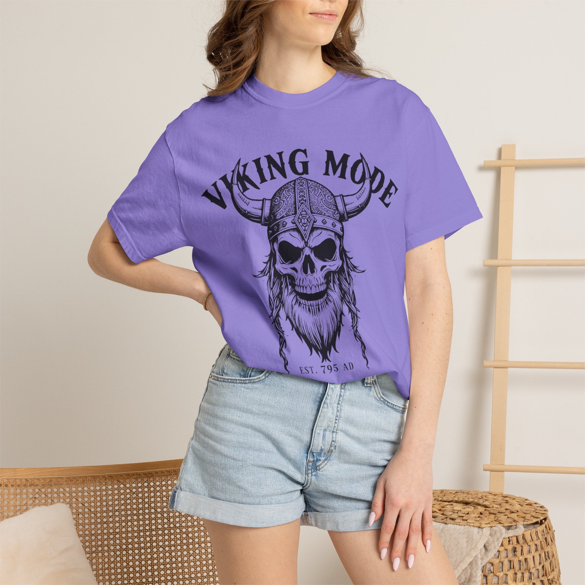 Viking Mode T-Shirt — Skull Viking Helmet Graphic Tee