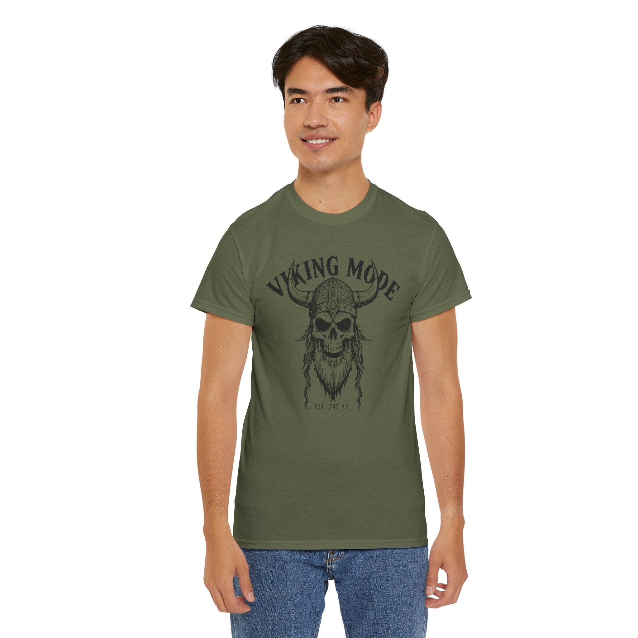 Viking Mode Skull Viking T-shirt | Norse Helmet Skull Graphic Tee