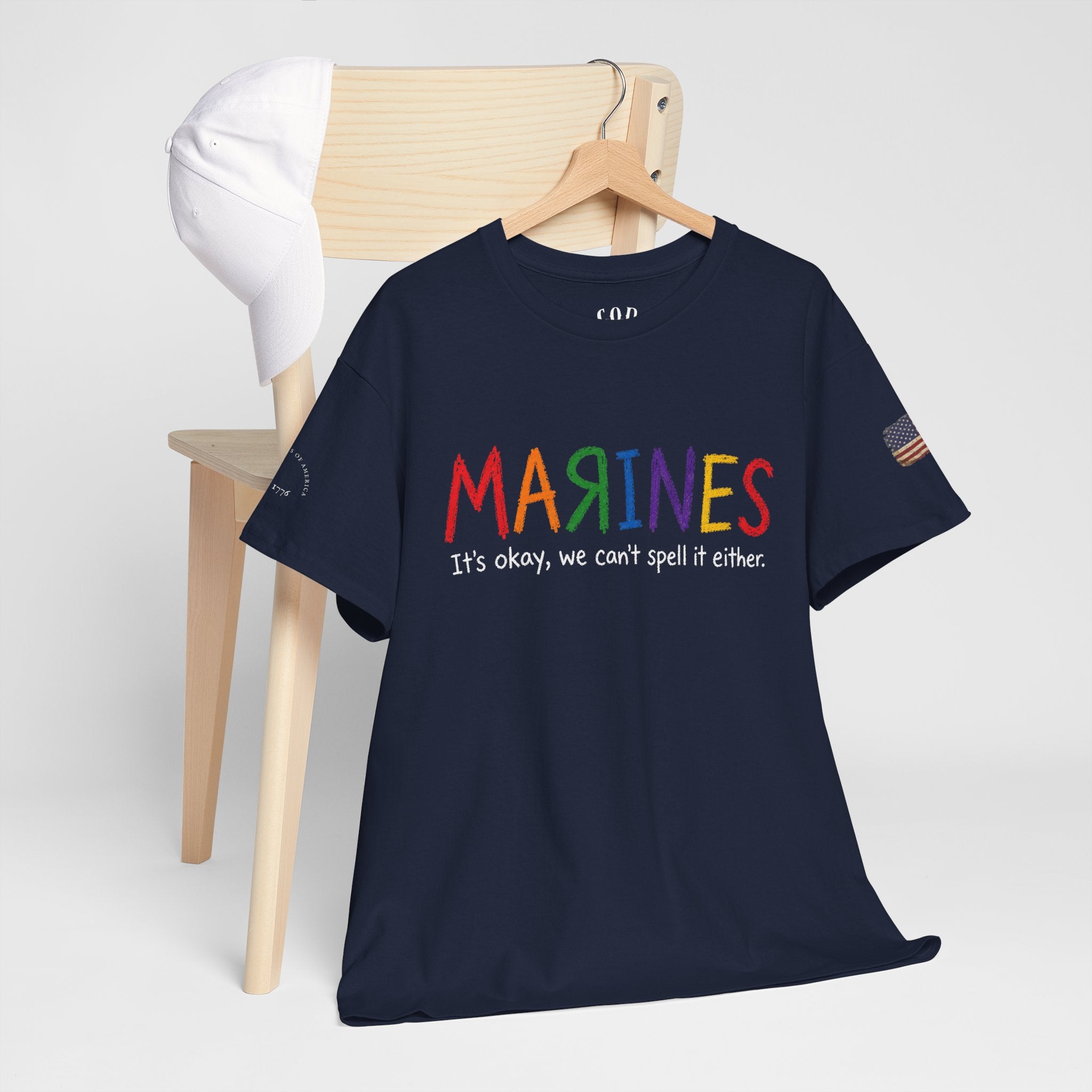 Marines Crayon Tee — “It’s okay, we can’t spell it either” Military Humor T-Shirt