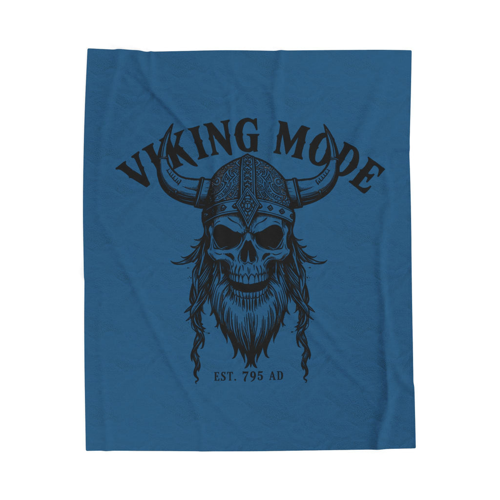 Viking Mode Skull with Horned Helmet Velveteen Blanket | Norse Warrior Design