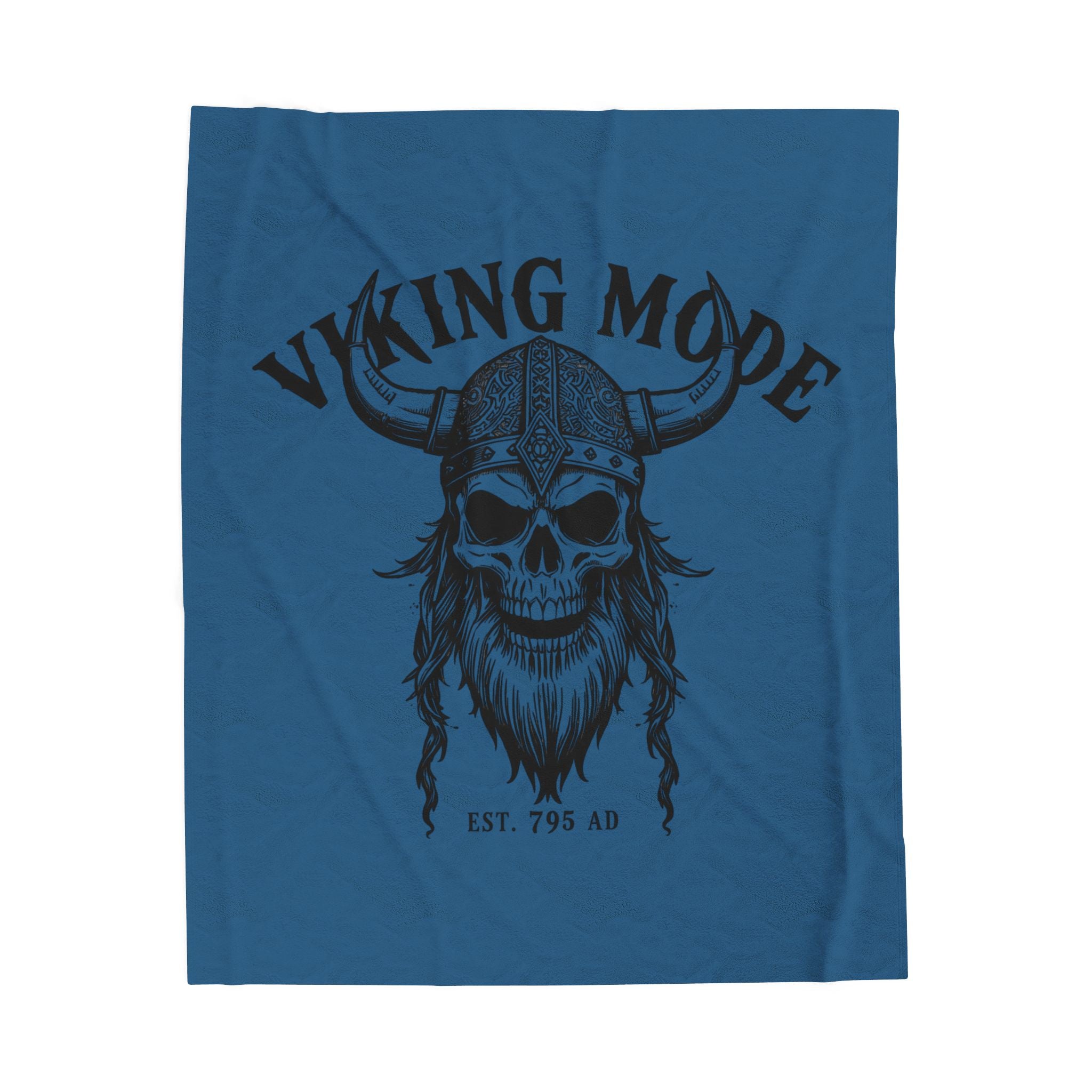Viking Mode Skull with Horned Helmet Velveteen Blanket | Norse Warrior Design