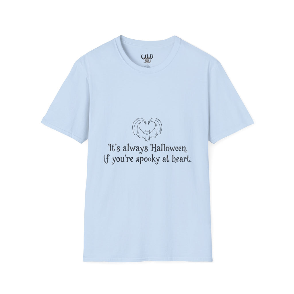 Halloween Bat Heart T-Shirt — "It's Always Halloween If You're Spooky at Heart"