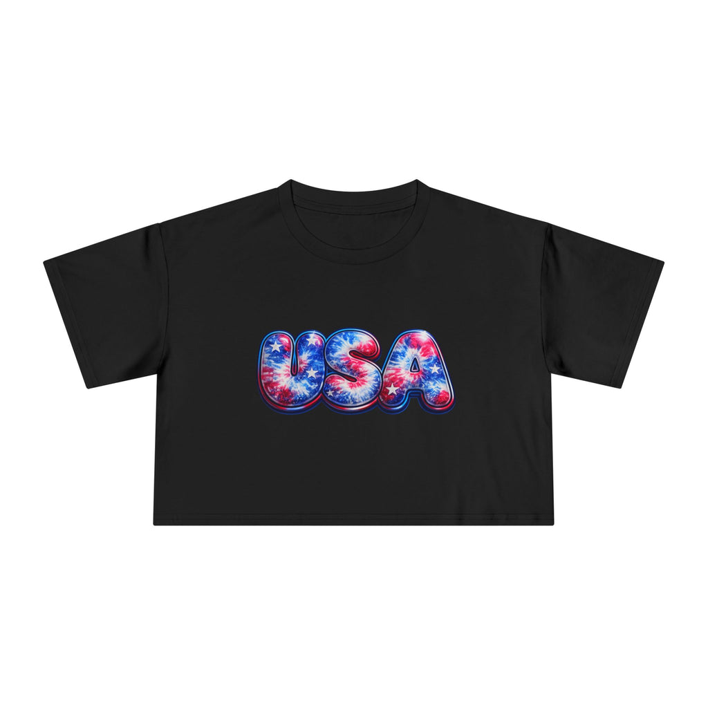 USA Tie-Dye Puff Letter Crop Tee