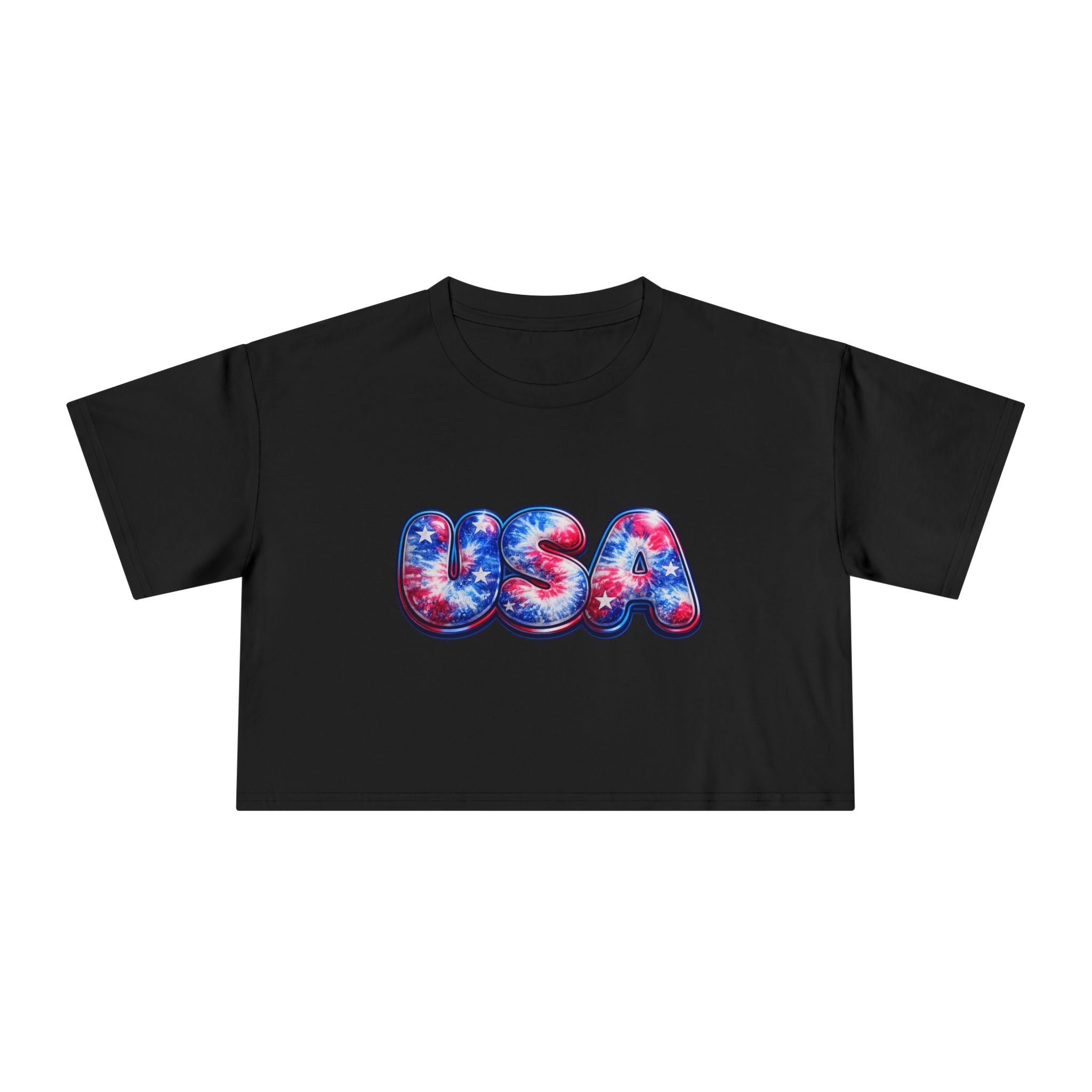 USA Tie-Dye Puff Letter Crop Tee