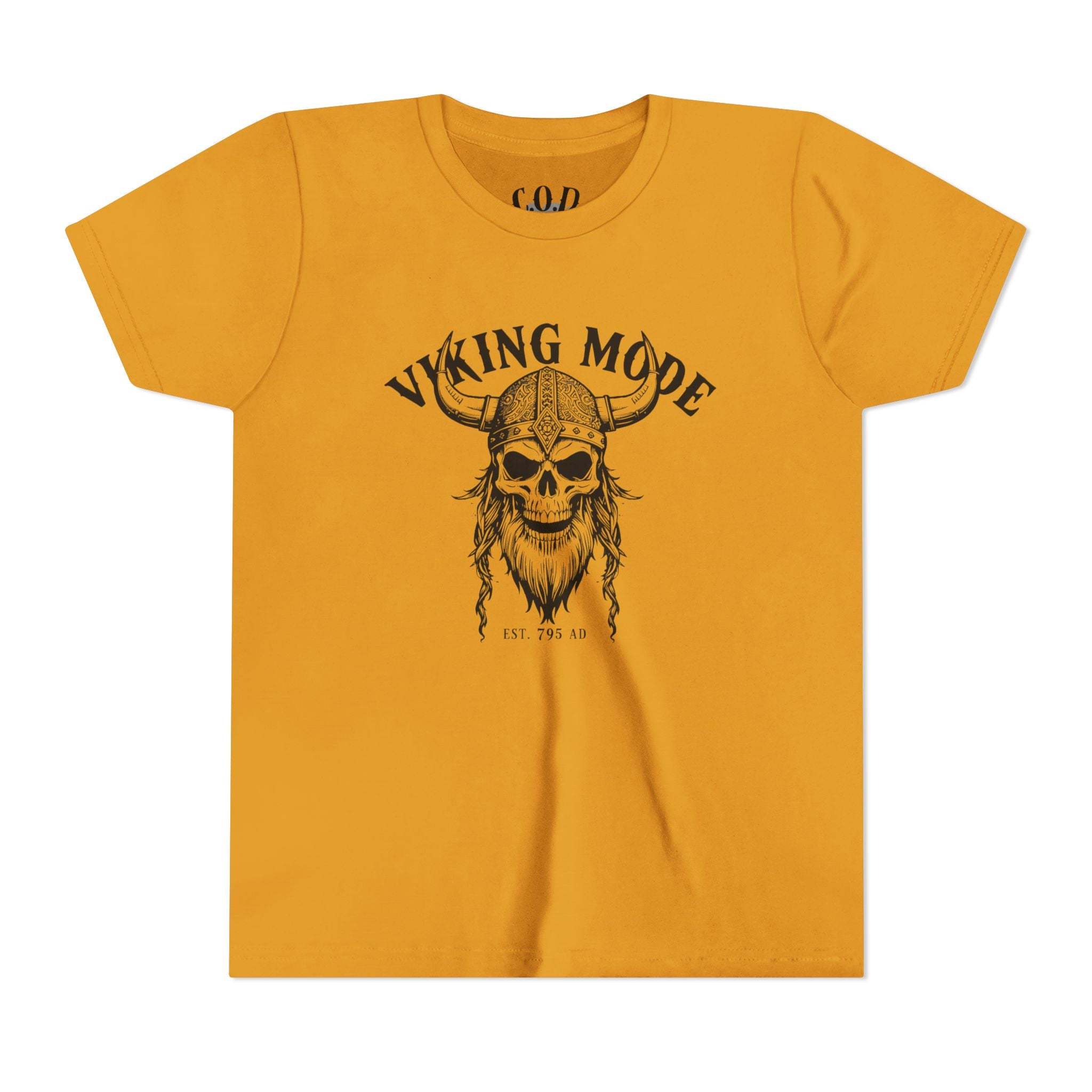 Viking Mode Youth T‑Shirt — Skull Horned Helmet Graphic Tee for Kids