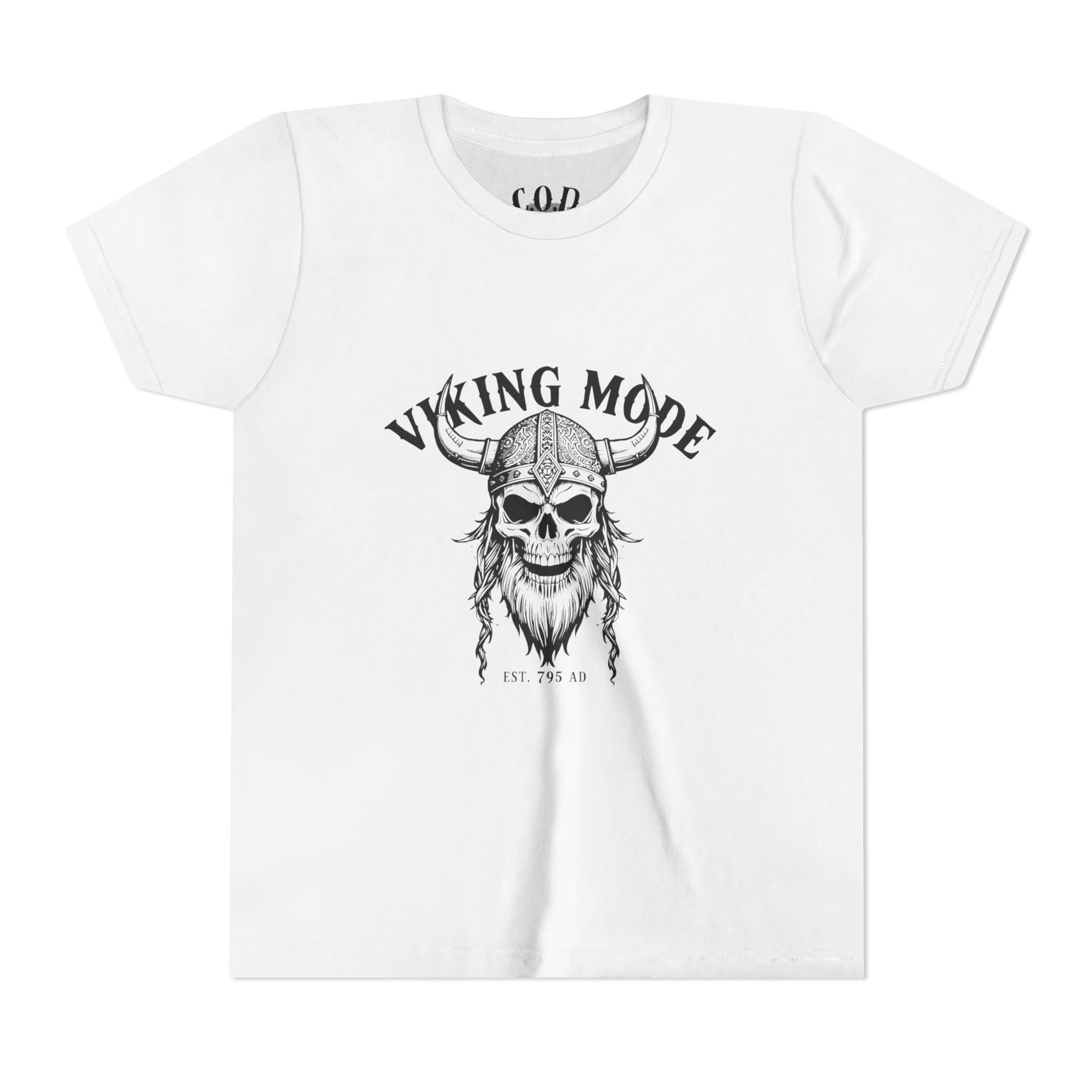 Viking Mode Youth T‑Shirt — Skull Horned Helmet Graphic Tee for Kids