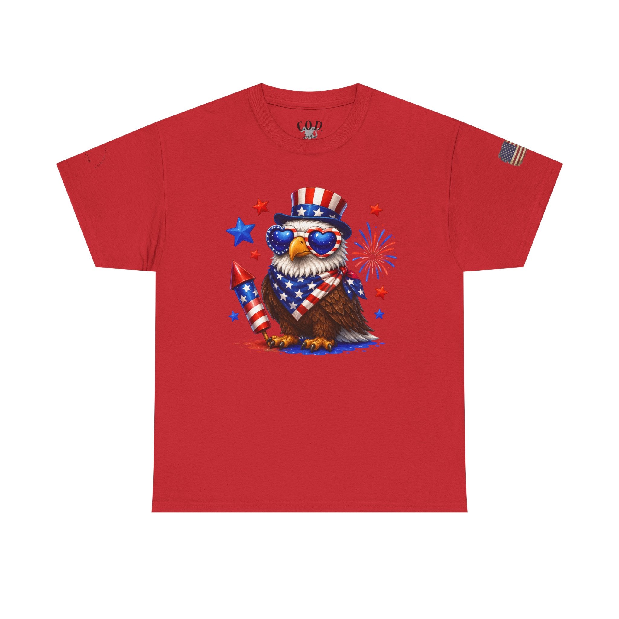 Patriotic Eagle Tee — 4th of July Uncle Sam Hat & Firework Graphic
