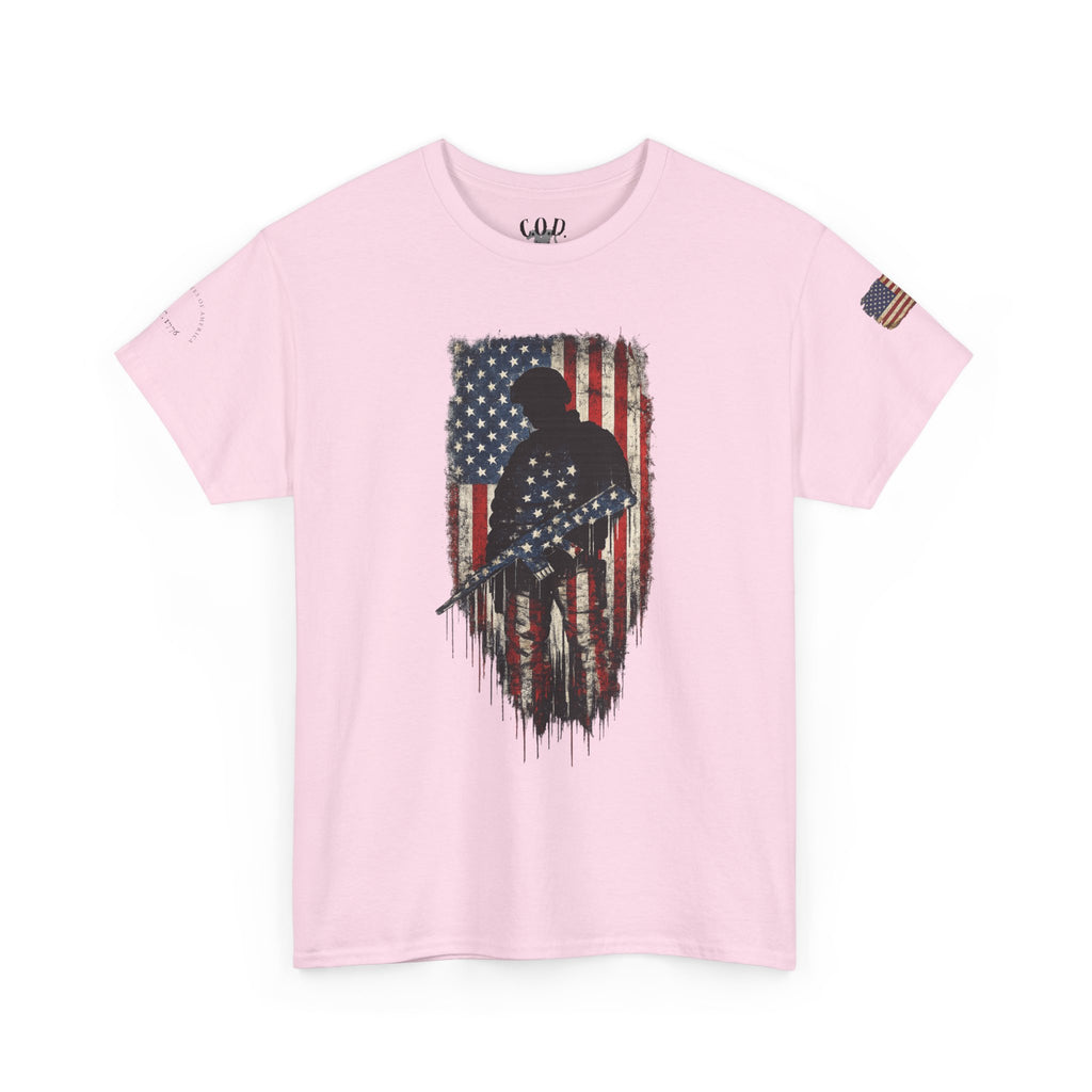 Patriotic Soldier Silhouette Tee — American Flag Military Veteran T-Shirt