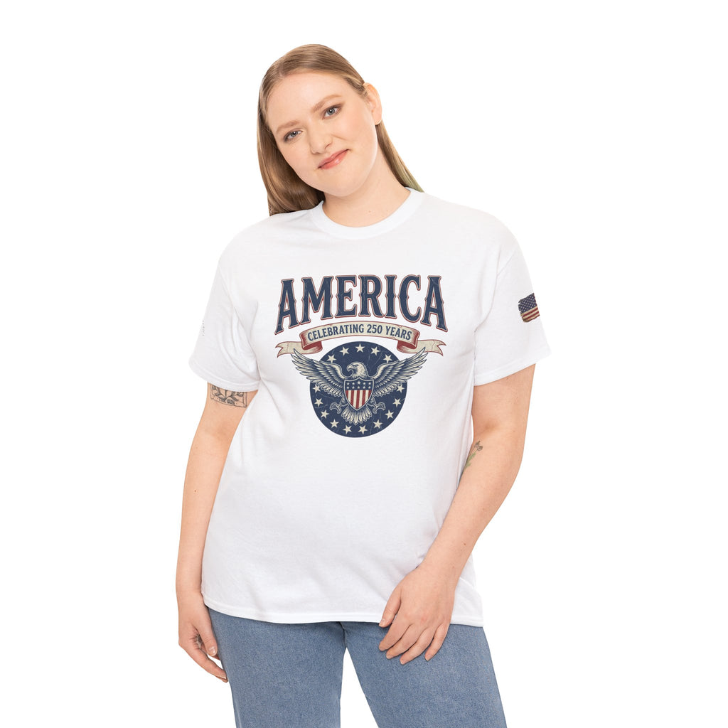America Patriotic T‑Shirt – "America Celebrating 250 Years" Eagle Emblem