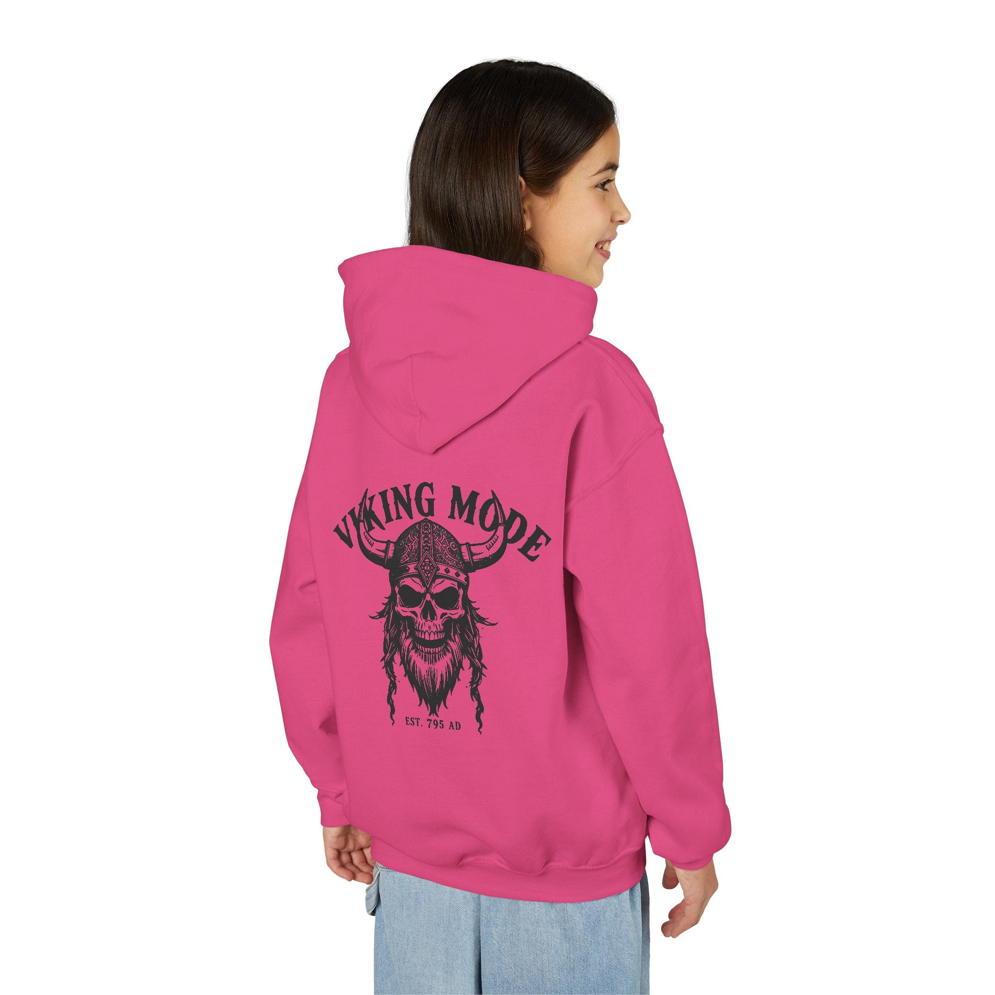 Viking Mode Skull with Horned Helmet Hoodie | Youth Hoodie