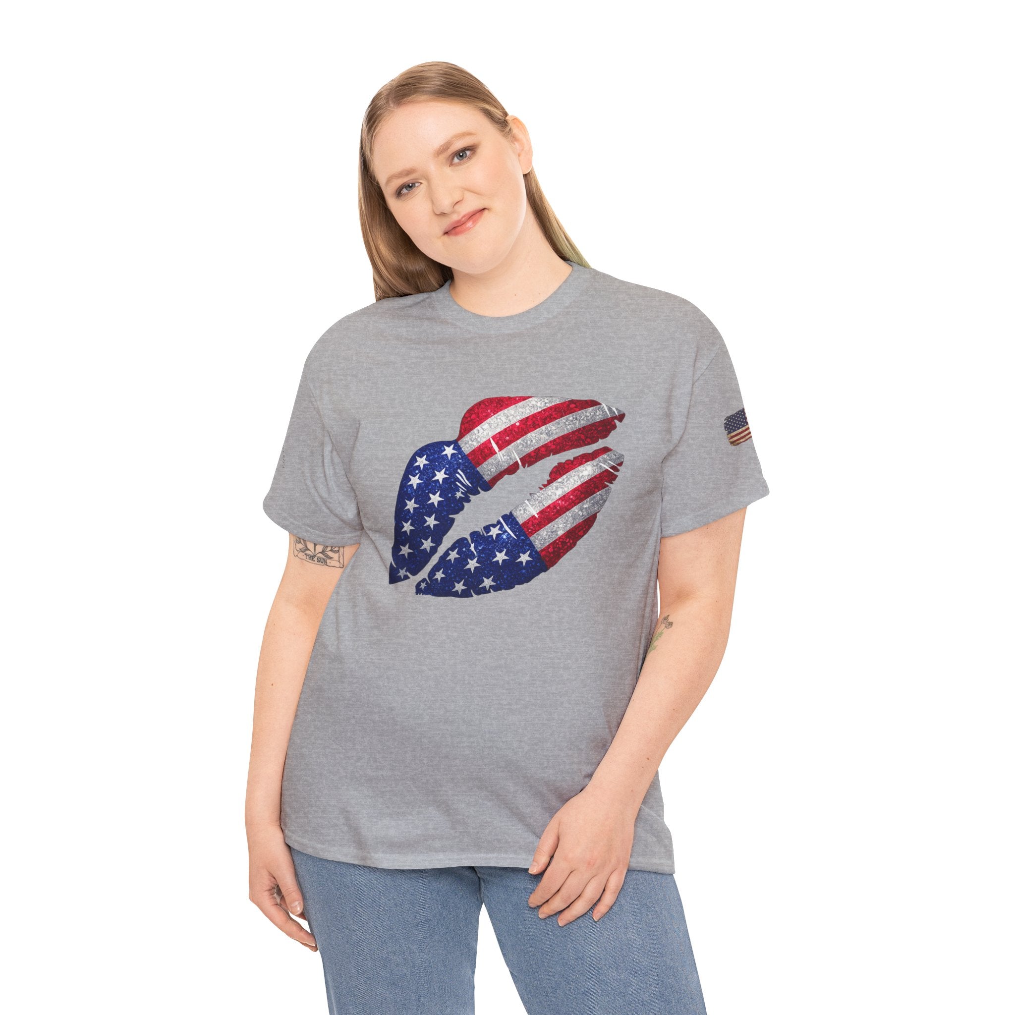 American Flag Kiss T‑Shirt – Patriotic USA Lip Print Tee for 4th of July