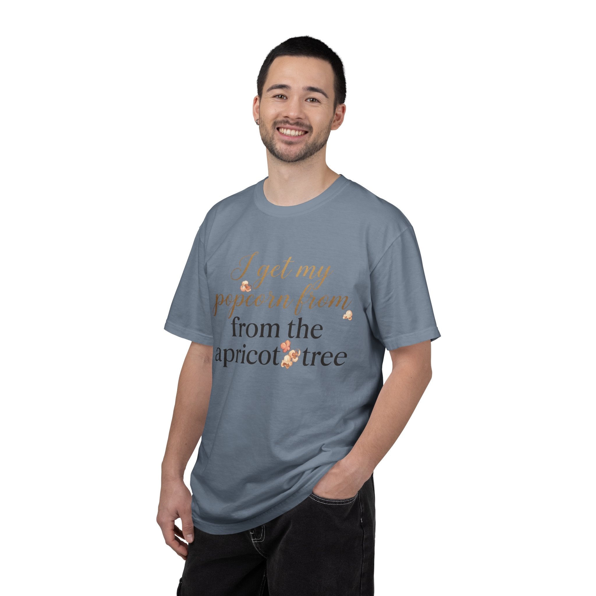 T-Shirt — “I Get My Popcorn From The Apricot Tree” Script Graphic Tee | Hymns | LDS |