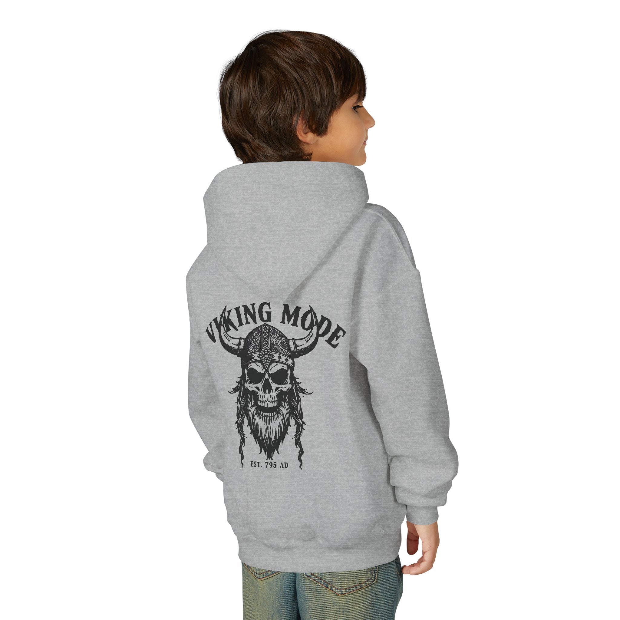 Viking Mode Skull with Horned Helmet Hoodie | Youth Hoodie