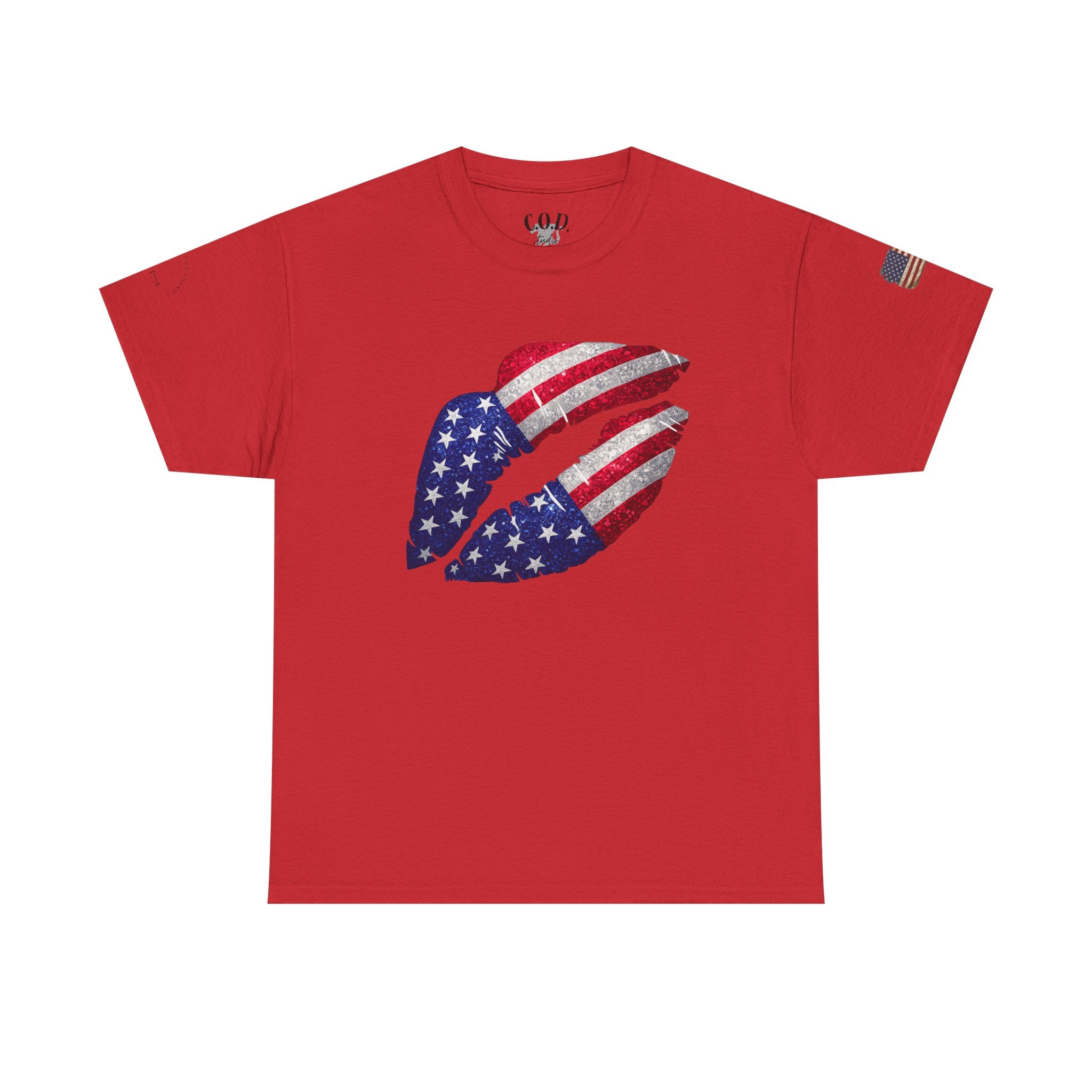 American Flag Kiss T‑Shirt – Patriotic USA Lip Print Tee for 4th of July